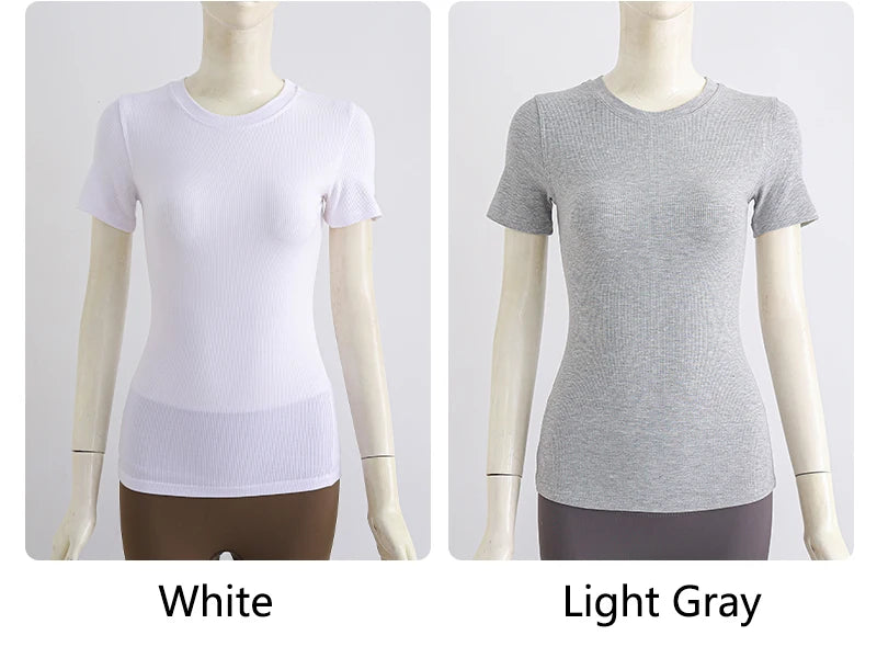 Women Yoga Tops Pilates Aerobic Clothes Tight Short Sleeve Workout Sport Fitness Gym T-shirt Slim Sportswear Blouse