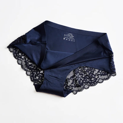 3PCS/Set Women's Panties Exquisite Lace Underwear Silk Satin Briefs Soft Cozy