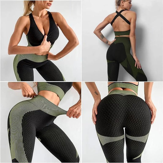 3PC Seamless Gym Clothing Workout Outfit with Jacket Bra & Leggings Set Yoga Suit for Sports Fitness