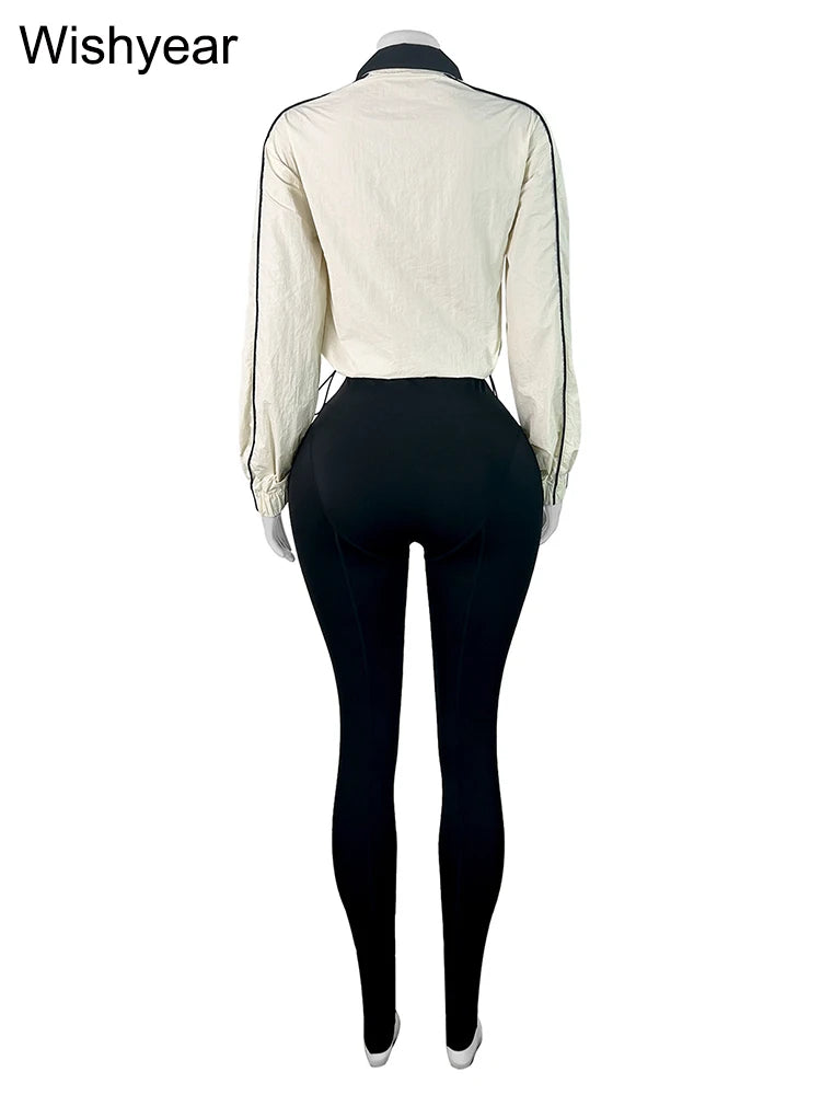 Casual Sports Suit for Women's Long-sleeved Half-turtleneck Tops and Jogging Pants Two-piece Set Fashion Streetwear Tracksuis