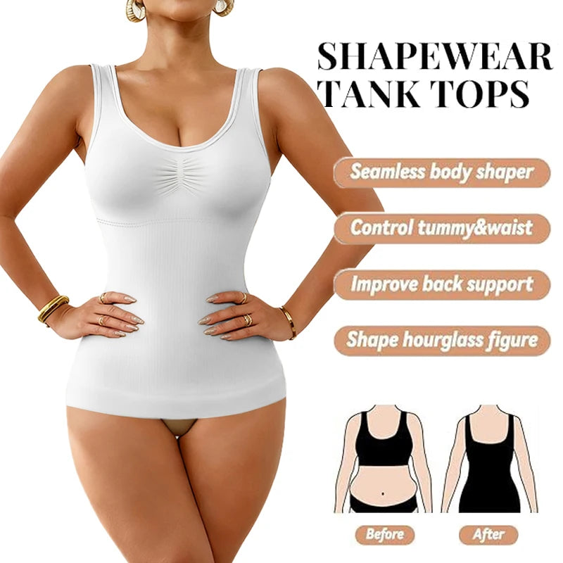 1pc Women Tummy Control Shapewear Classic 2-IN-1 With Padded Bra High Elastic Vest Body Shaper Up Lift Corset Cami Tank Tops