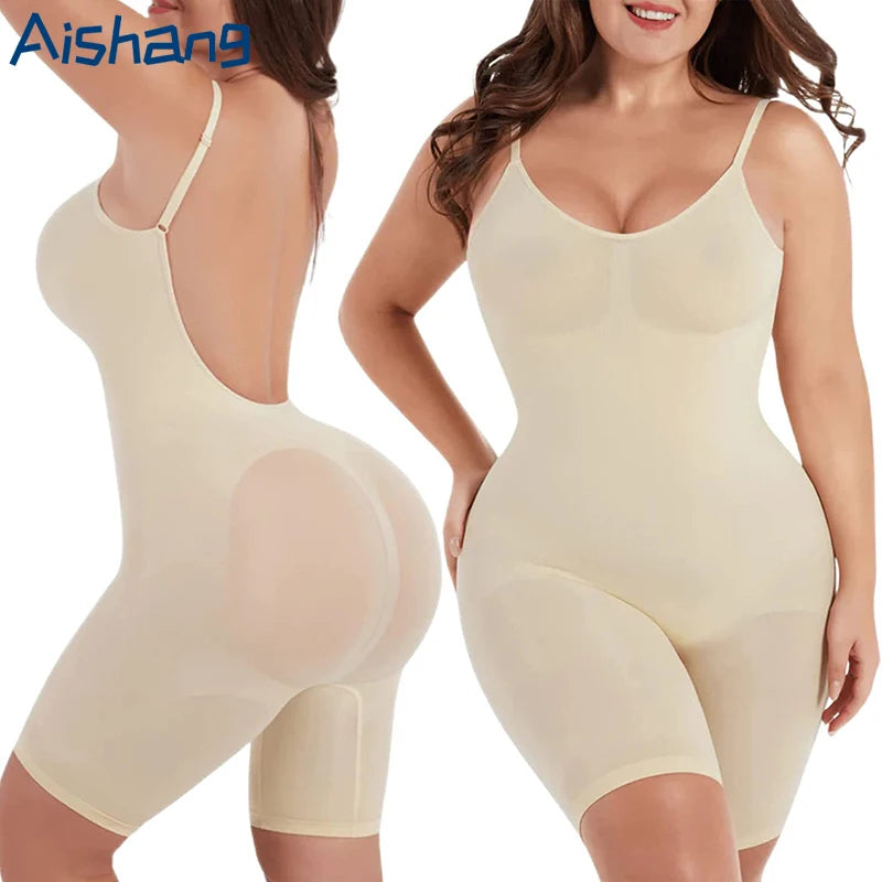Women Seamless Low Back Bodysuit Shapewear Waist Trainer Body Shaper Open Crotch Slimming Underwear