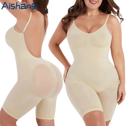 Women Seamless Low Back Bodysuit Shapewear Waist Trainer Body Shaper Open Crotch Slimming Underwear