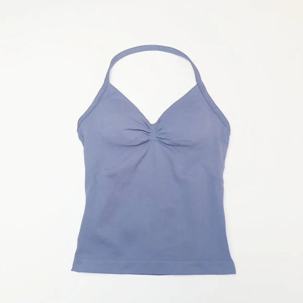 Longline Strappy Top Sports Fitness Tank Top Gym Beautiful Open Back Bra Halter