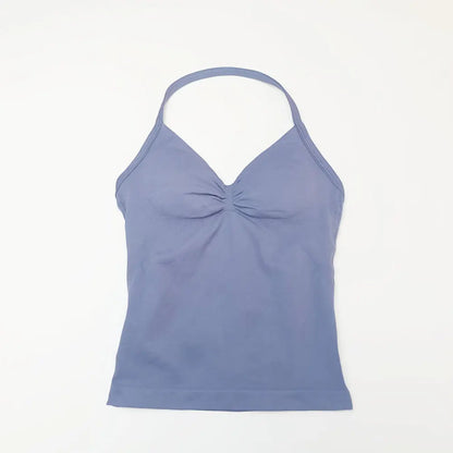Longline Strappy Top Sports Fitness Tank Top Gym Beautiful Open Back Bra Halter