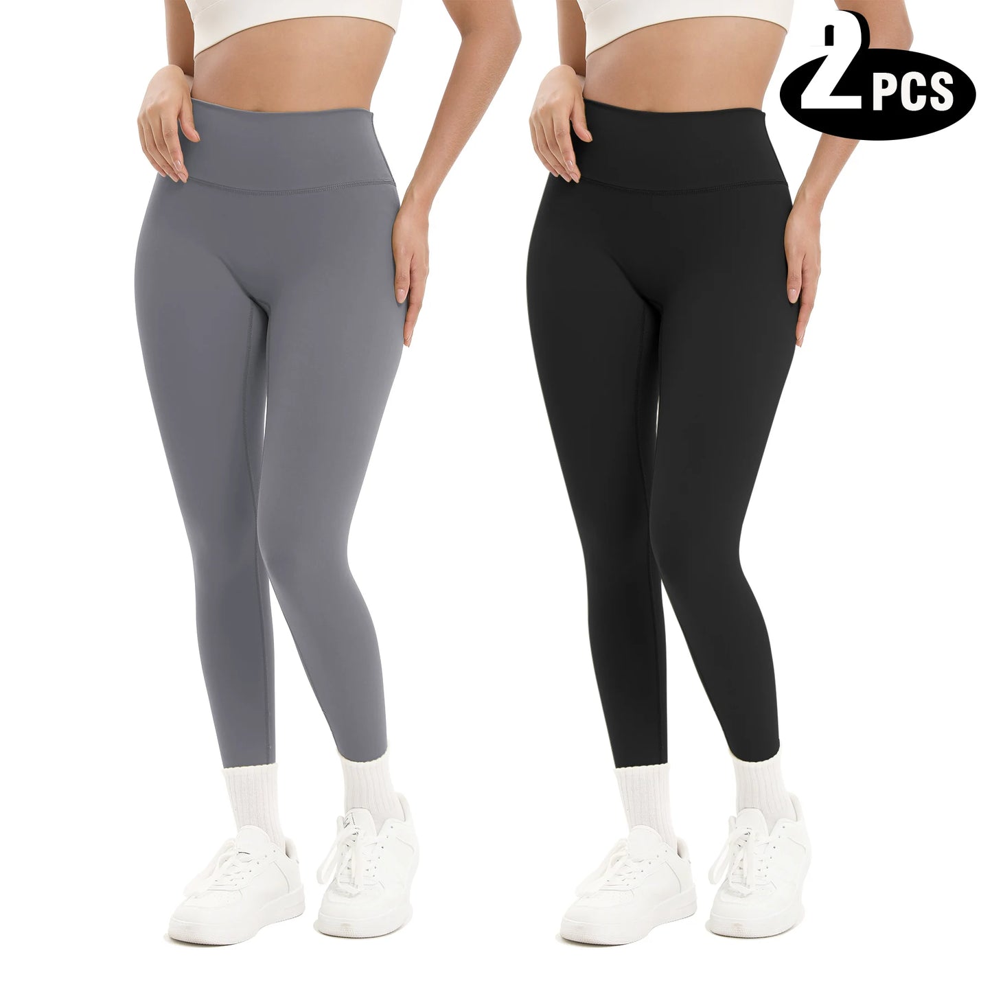 2 Pack High Waisted Sexy Butt Lifting Seamless Solid Color Yoga Leggings Elastic And Breathable Fitness Sports Pants