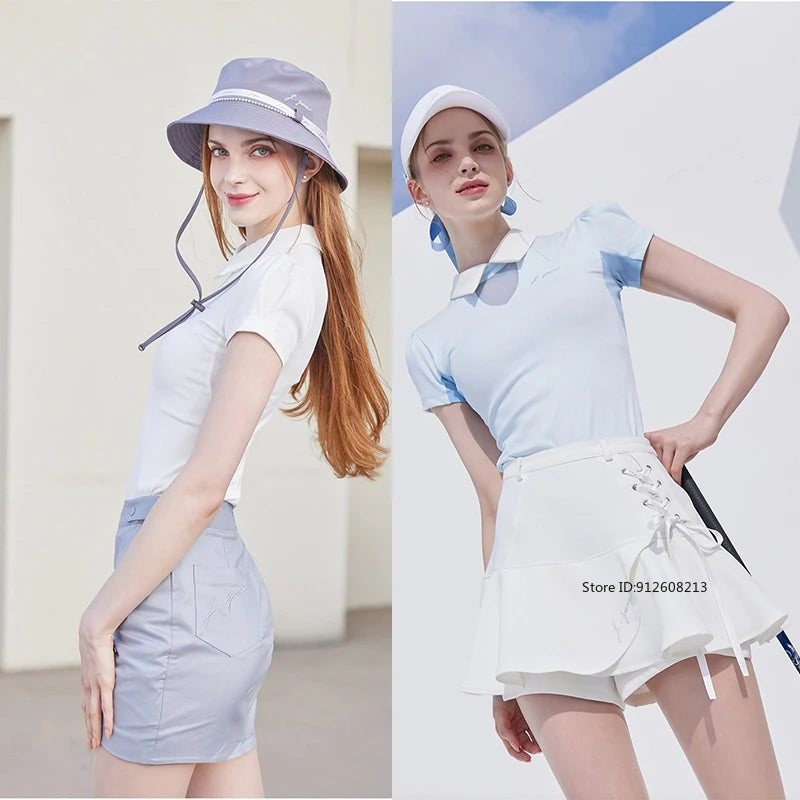 Short Sleeve Tops Golf T-shirts Quick-dry Breathable Shirts Lace Up Pleated Golf Skirt