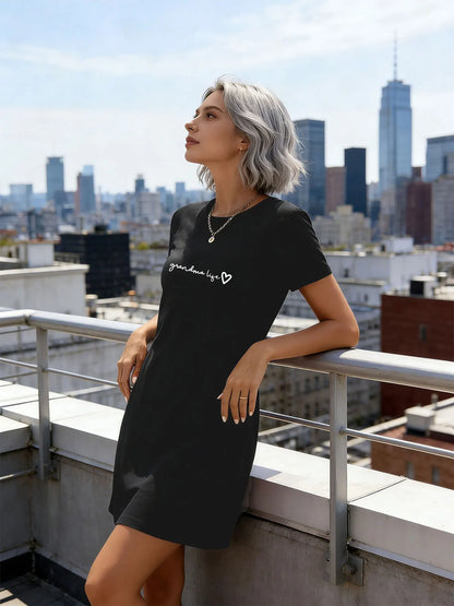 Women Casual T-Shirt Dress  Print Short Sleeve O-Neck Mini Dresses Streetwear