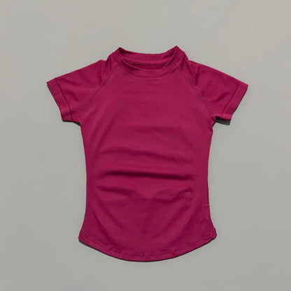 Solid Color Impact Short Sleeve T Shirts Gym Leotard Workout Sports Vest