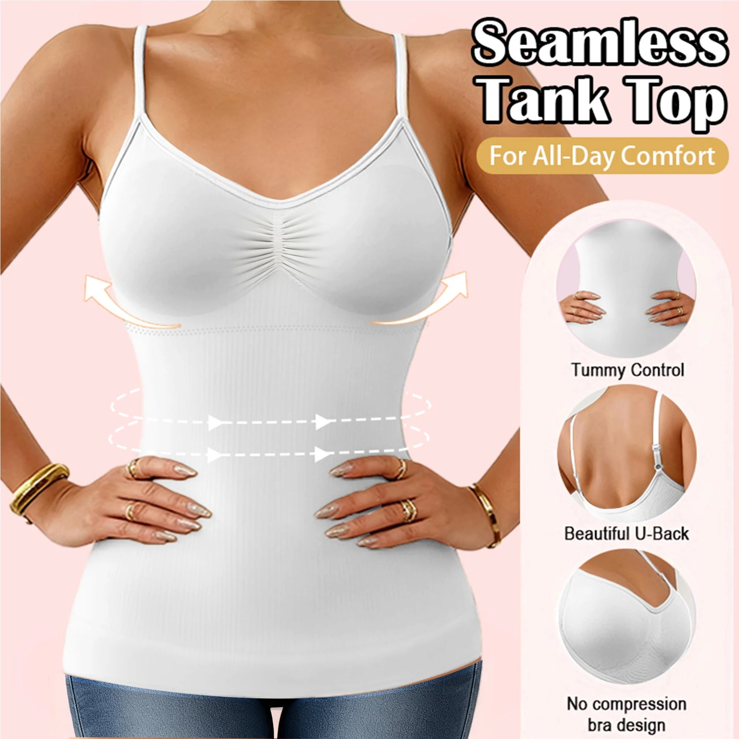 1pc Camisole Breathable Shapewear Tops Tummy Control Built In Bra Tank Shaping Body Shaper Slimming