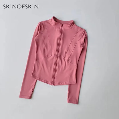 Outdoor Sports Long Sleeved Women Slim Quick Dry Zipper Cardigan Stand Up Collar Jacket