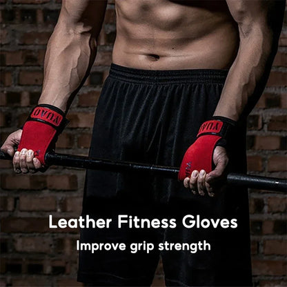 1Pair Cowhide Fitness Gloves Straps Grips Anti-Skid Weightlifting Gloves
