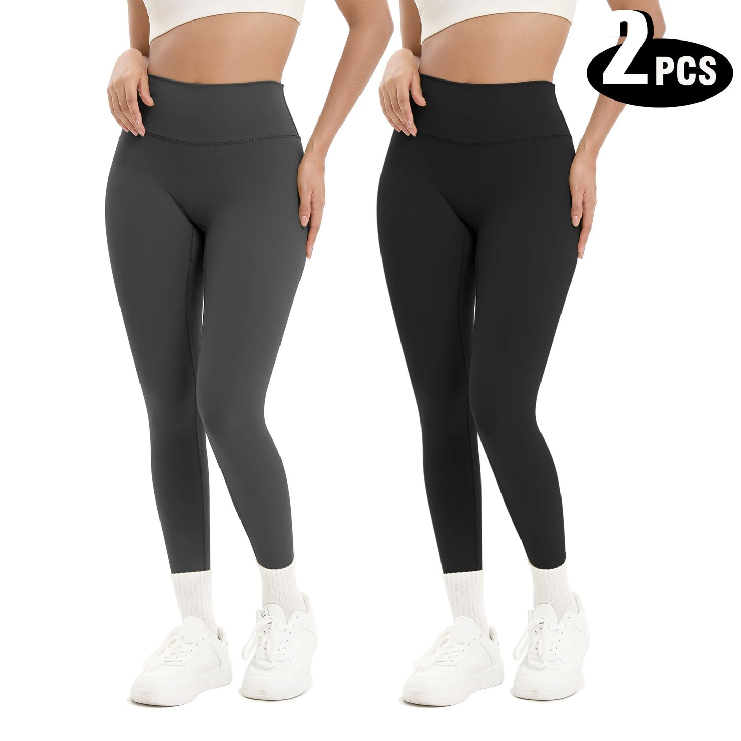 2 Pack High Waisted Sexy Butt Lifting Seamless Solid Color Yoga Leggings Elastic And Breathable Fitness Sports Pants