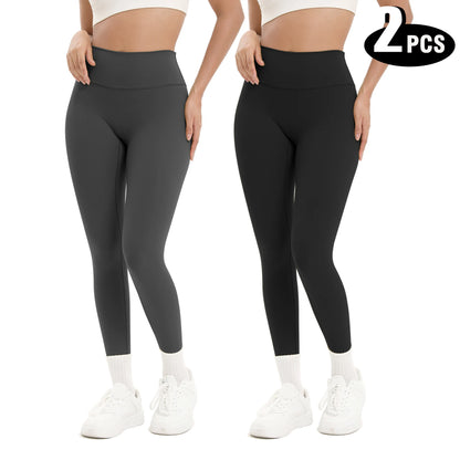 2 Pack High Waisted Sexy Butt Lifting Seamless Solid Color Yoga Leggings Elastic And Breathable Fitness Sports Pants