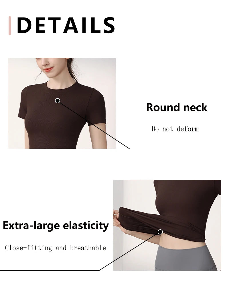 Women Yoga Tops Pilates Aerobic Clothes Tight Short Sleeve Workout Sport Fitness Gym T-shirt Slim Sportswear Blouse
