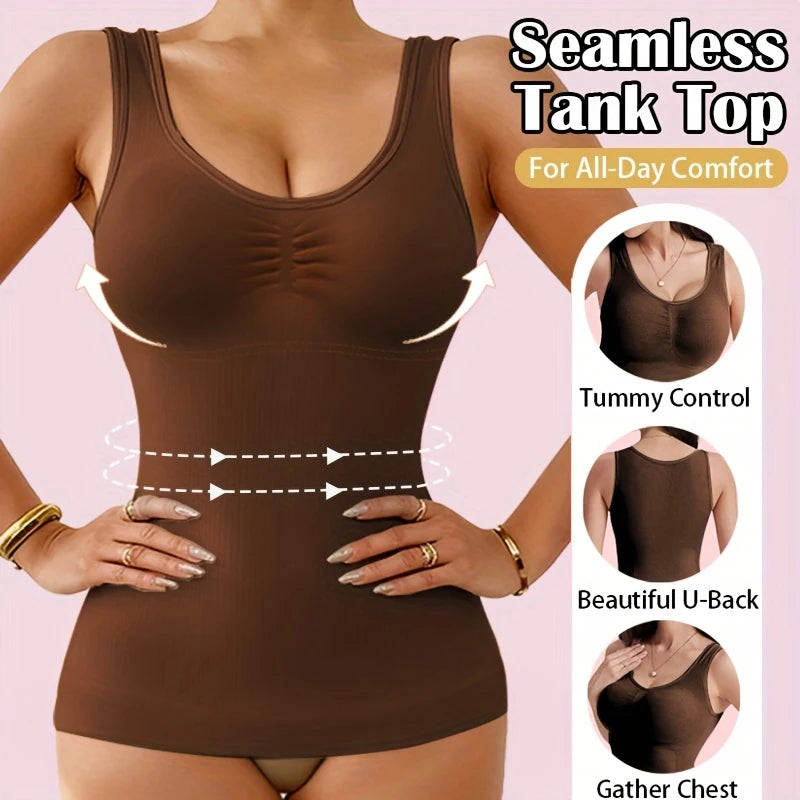1pc Women Tummy Control Shapewear Classic 2-IN-1 With Padded Bra High Elastic Vest Body Shaper Up Lift Corset Cami Tank Tops