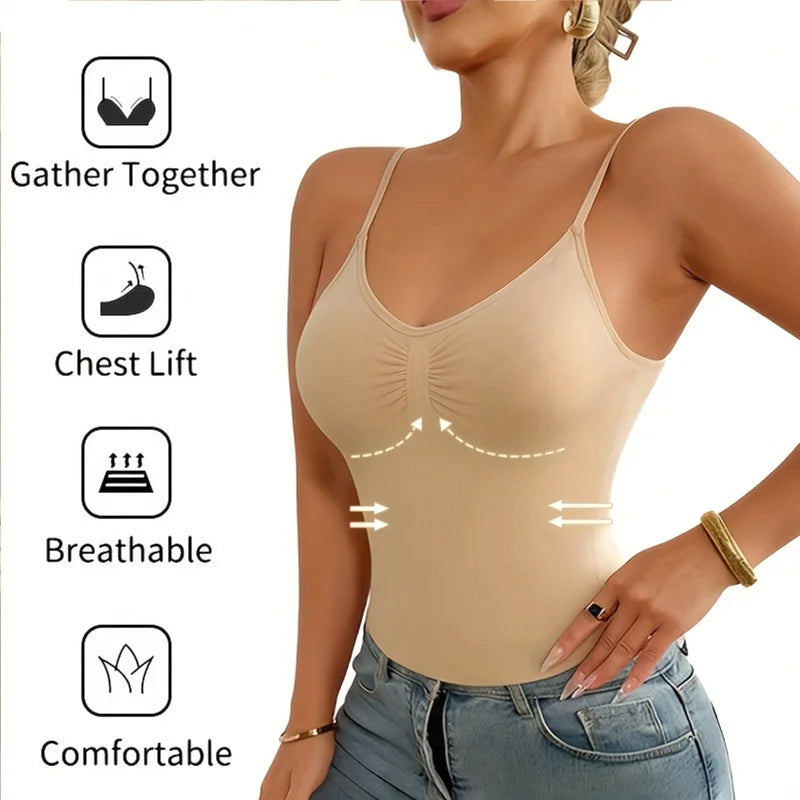 1pc Camisole Breathable Shapewear Tops Tummy Control Built In Bra Tank Shaping Body Shaper Slimming