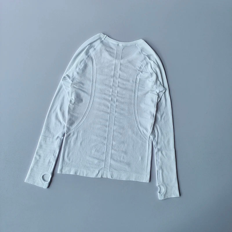 Yoga Clothes Sports Tops, Round Neck,, Seamless, Slim, Fitness Workout Long Sleeves Gym T shirt,