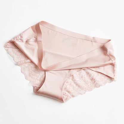 3PCS/Set Women's Panties Exquisite Lace Underwear Silk Satin Briefs Soft Cozy