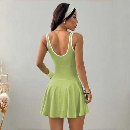 Women's Pleated Tennis Dress with Built-in Bra Quick Dry Breathable Anti-Slip Athletic Dress