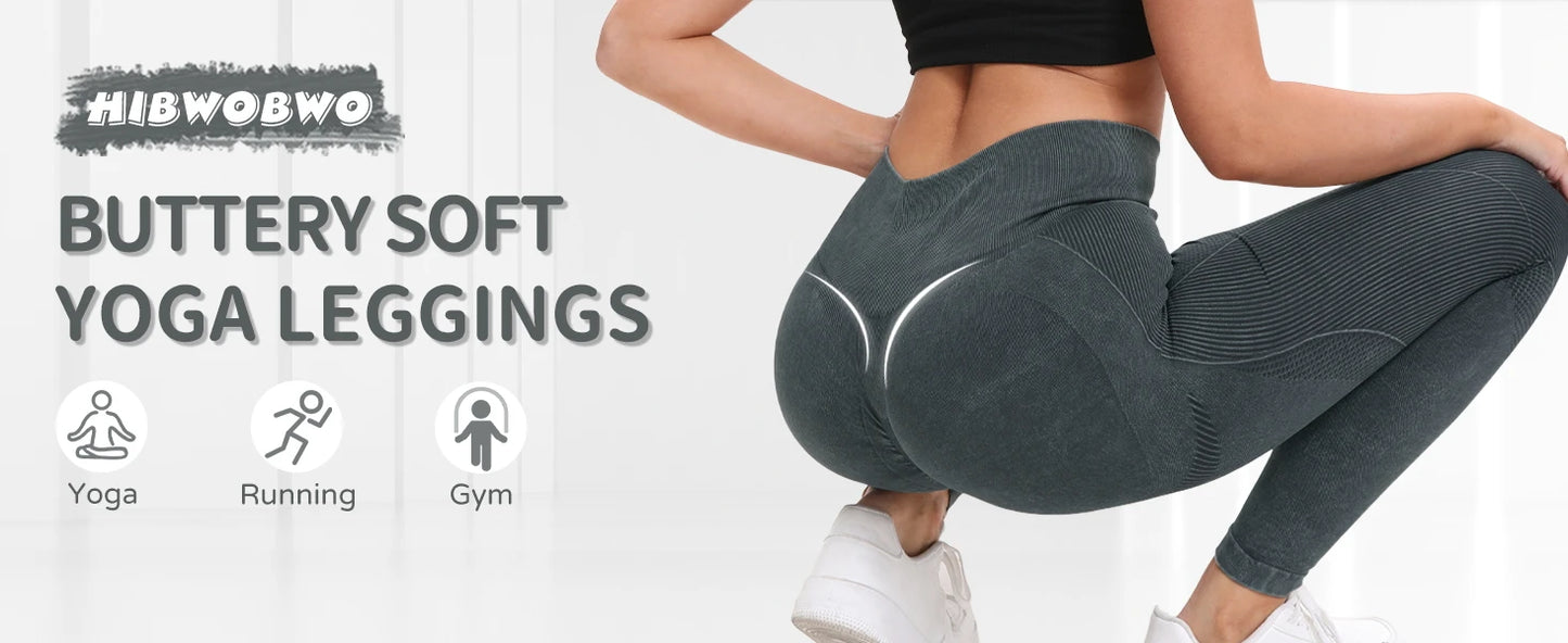 2 Pack High Waisted Sexy Butt Lifting Seamless Solid Color Yoga Leggings Elastic And Breathable Fitness Sports Pants