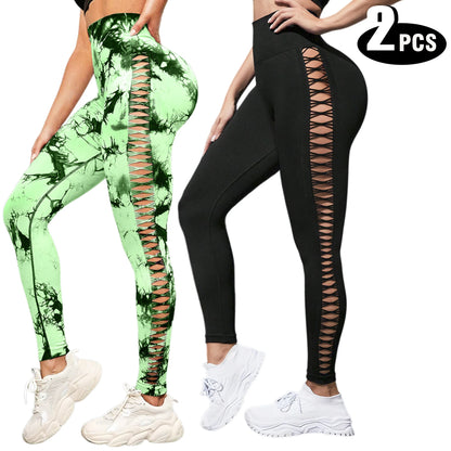 2 Pack High Waisted Sexy Butt Lifting Seamless Solid Color Yoga Leggings Elastic And Breathable Fitness Sports Pants