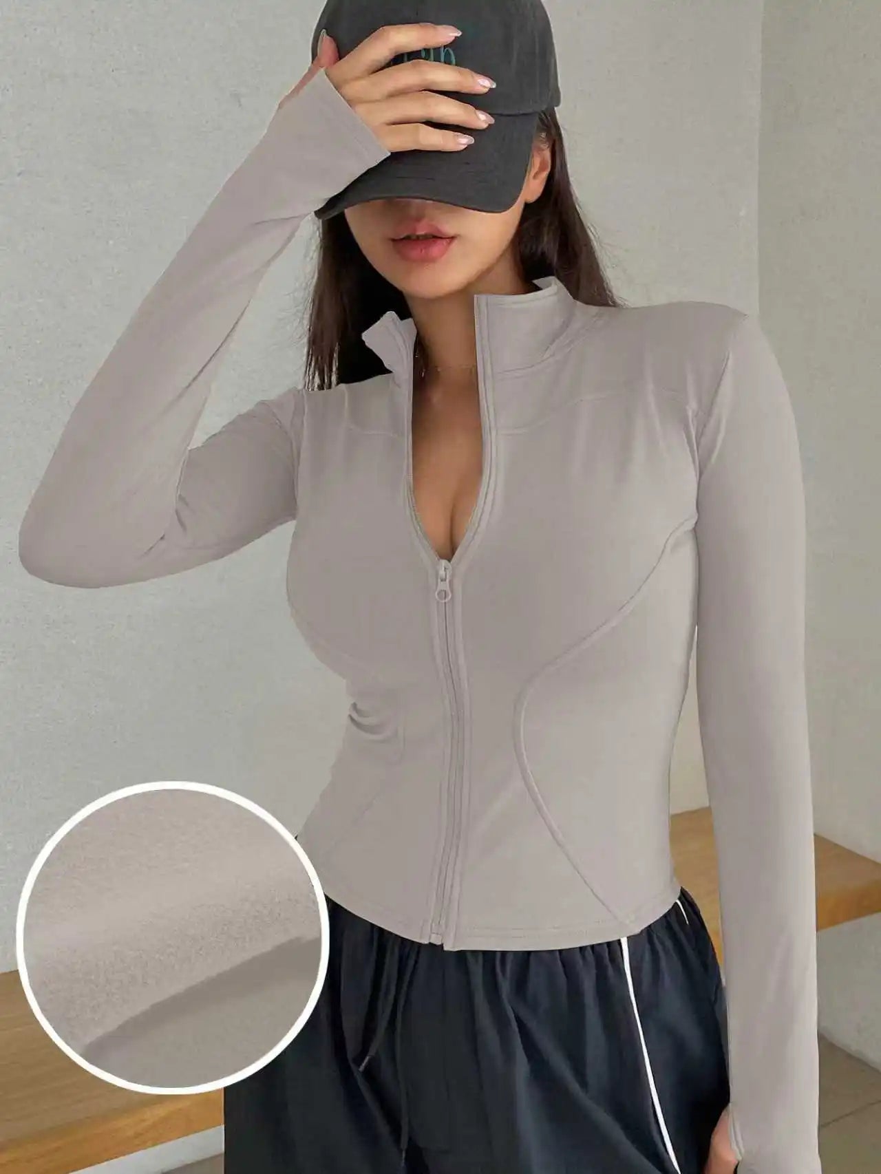 Outdoor Sports Long Sleeved Women Slim Quick Dry Zipper Cardigan Stand Up Collar Jacket