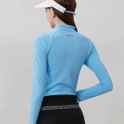 Golf Women Clothing Long Sleeve T-shirt Stand Collar Golf Apparel Tennis Athletic Top