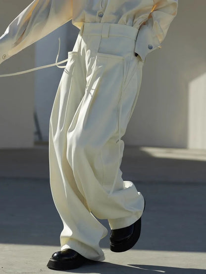 Casual Trousers New Strap Design High-waisted Slimming Loose Floor-like Wide-leg Pants