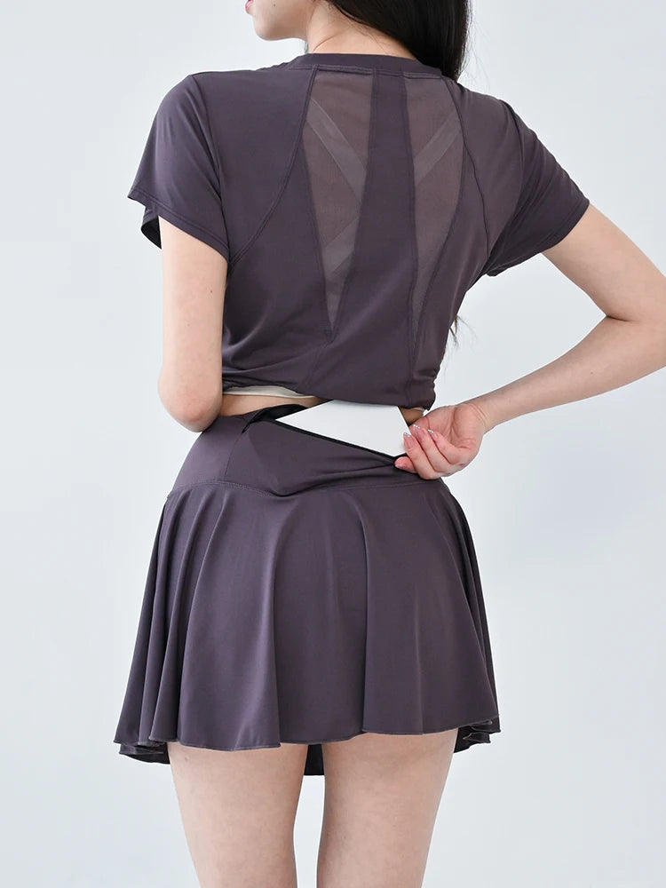 style tennis sports set gym top short sleeve running quick-drying short skirt
