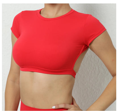 Sports Muscle Back Tee Padded Backless Sports Shirts Workout Yoga T-Shirt