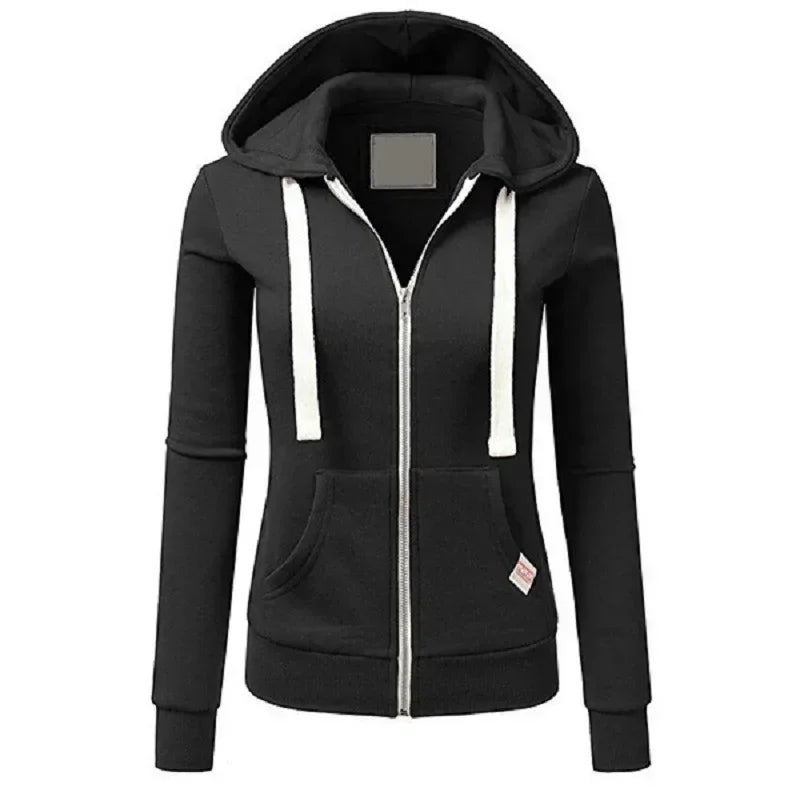 Autumn/Winter New Comfortable Women's Personalized Fashion Sports Hoodie Long Sleeve Drawstring Pocket Zipper Coat
