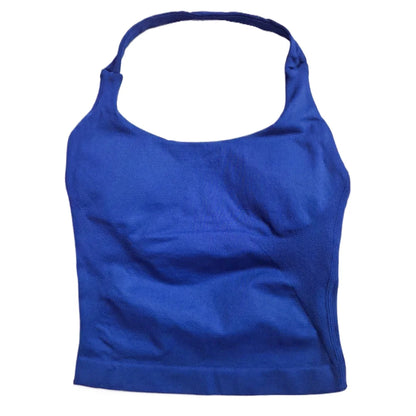 Strappy Workout Tank Top Padded Sports Bra Backless Yoga Shirts Seamless Gym Crop Top Halter