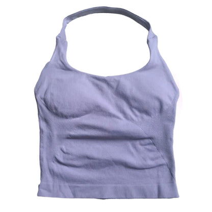 Strappy Workout Tank Top Padded Sports Bra Backless Yoga Shirts Seamless Gym Crop Top Halter