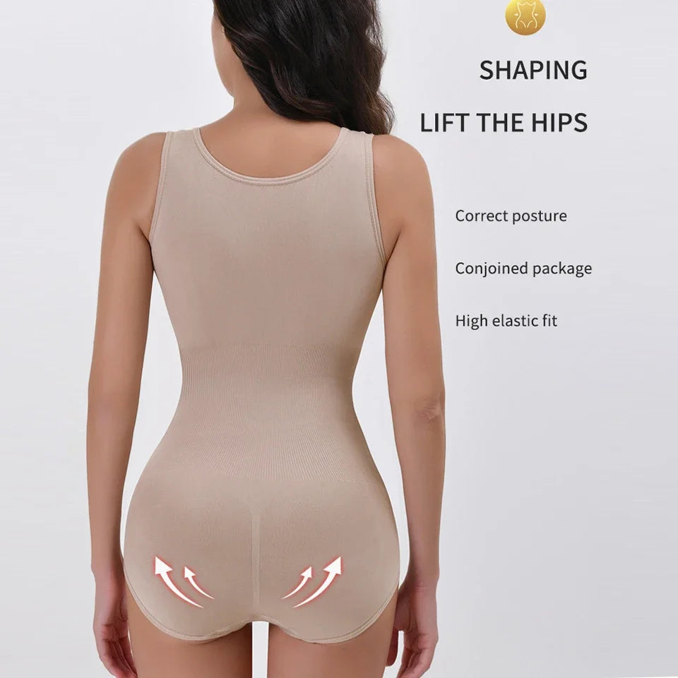 Bodysuit Shapewear with Zipper Belt Women Tummy Control Body Shaper Waist Trainer Slimming Cincher Corset Tops