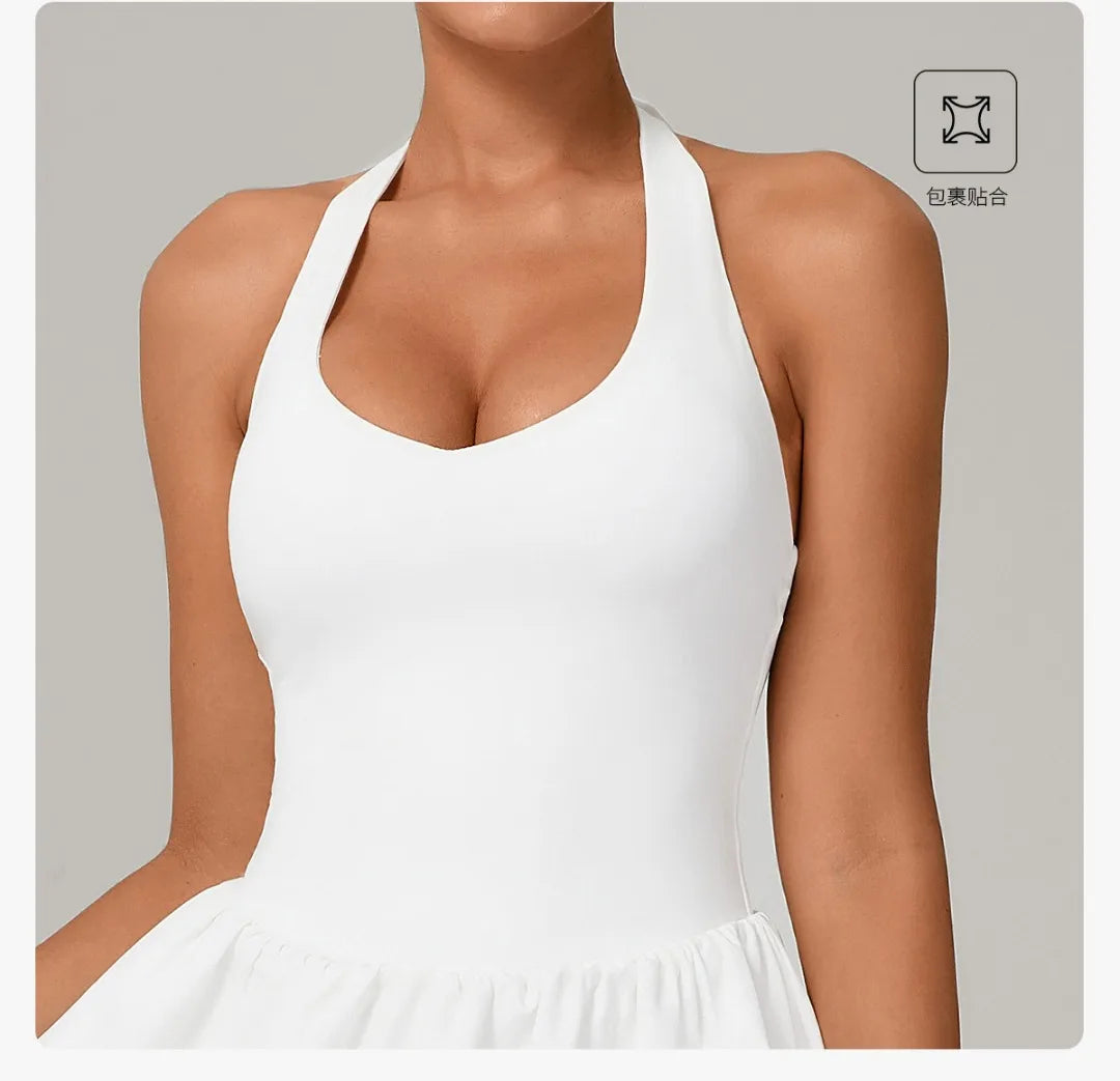 Women's One-piece Tennis Dress Sports  Anti-light Backless Golf Badminton Casual Workout Fitness Dress