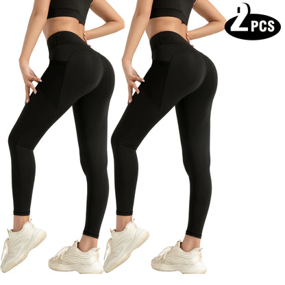 2 Pack High Waisted Sexy Butt Lifting Seamless Solid Color Yoga Leggings Elastic And Breathable Fitness Sports Pants