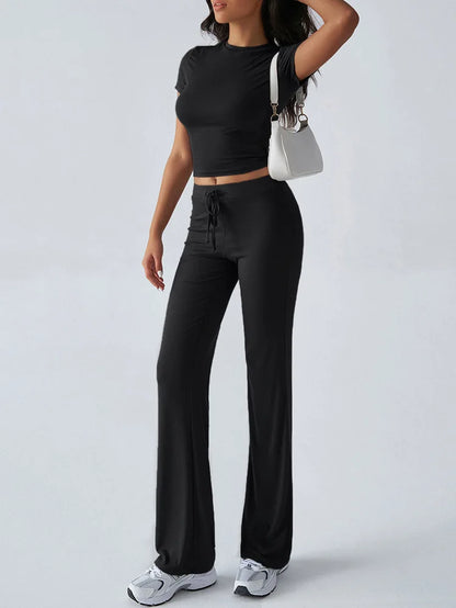 Women's Casual Lounge Set - Short Sleeve Top & Pants Two Piece, Home Wear Yoga Outfit