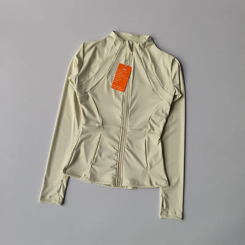 Outdoor Sports Long Sleeved Women Slim Quick Dry Zipper Cardigan Stand Up Collar Jacket