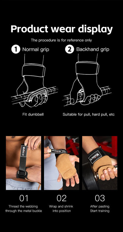 2 Piece Leather Weight Lifting Training Gloves Palm Protection Fitness Grips