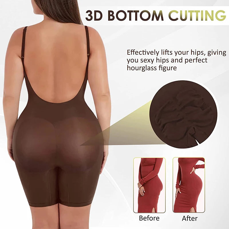 Women Seamless Low Back Bodysuit Shapewear Waist Trainer Body Shaper Open Crotch Slimming Underwear