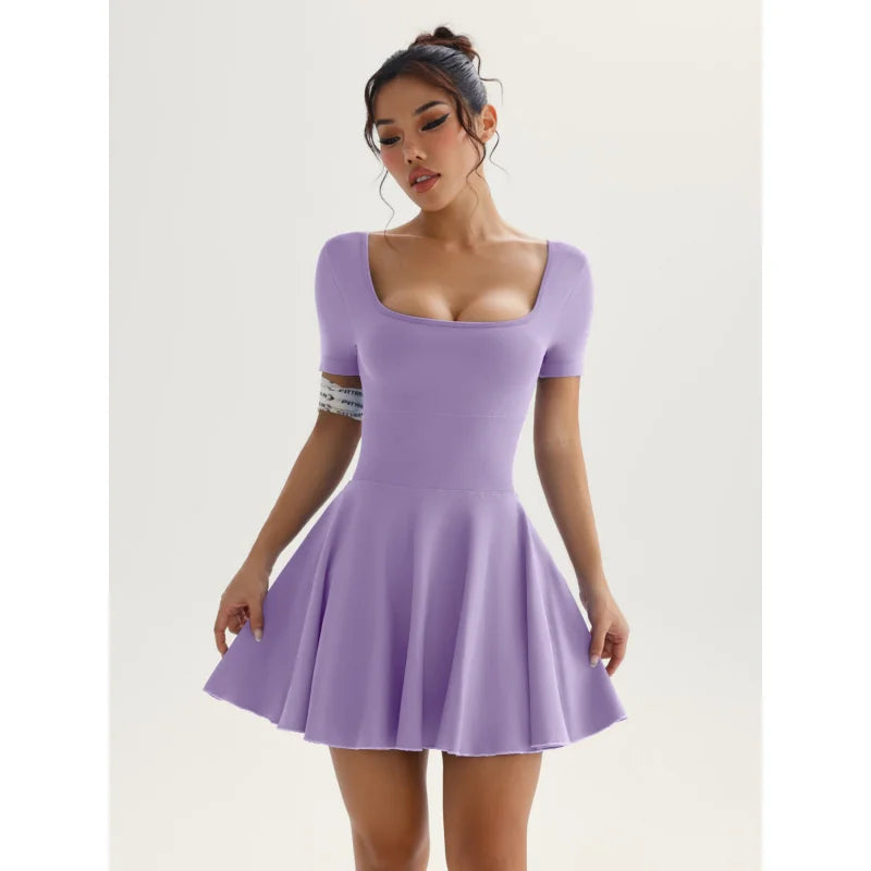 Tennis Yoga Dress Solid Color Stretchy Soft Gym Suit Breathale Female Golf Short Sportswear Workout Clothes