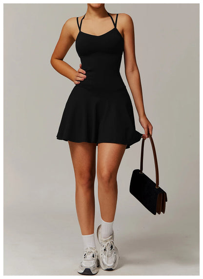 Tennis Dress with Shorts Underneath Pockets Strap Dress Sporting Tennis Outfit  Sport Dresses