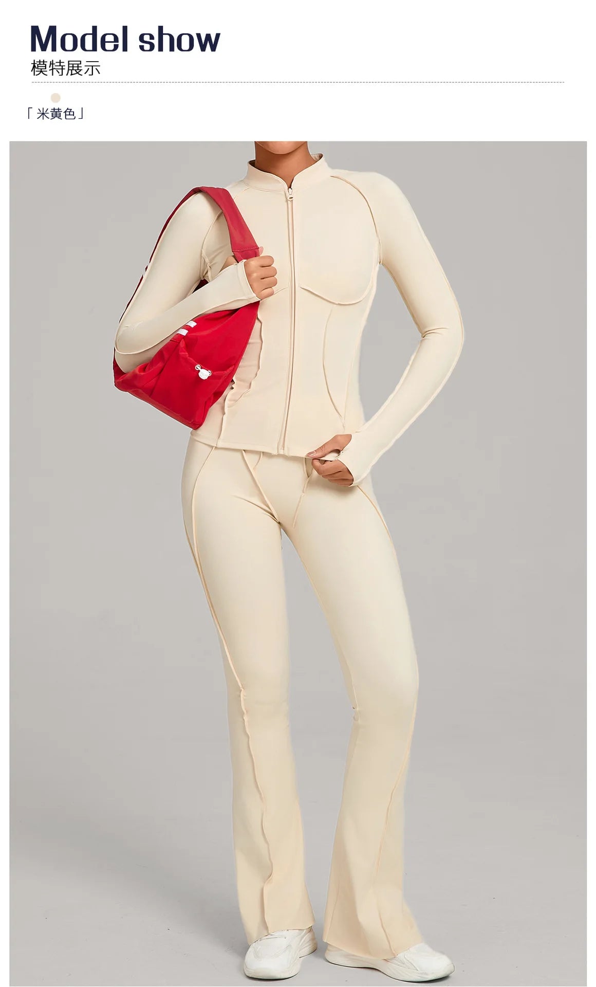 Gym Yoga Outfit Zipper Long Sleeve Fitness Suit Daily Casual Fitness Sportswear Two-Piece Sets
