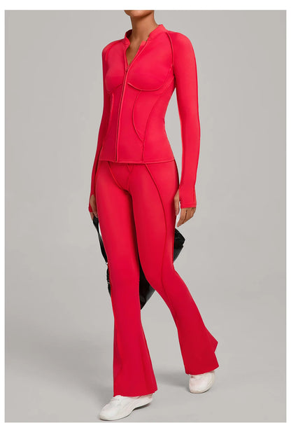 Gym Yoga Outfit Zipper Long Sleeve Fitness Suit Daily Casual Fitness Sportswear Two-Piece Sets