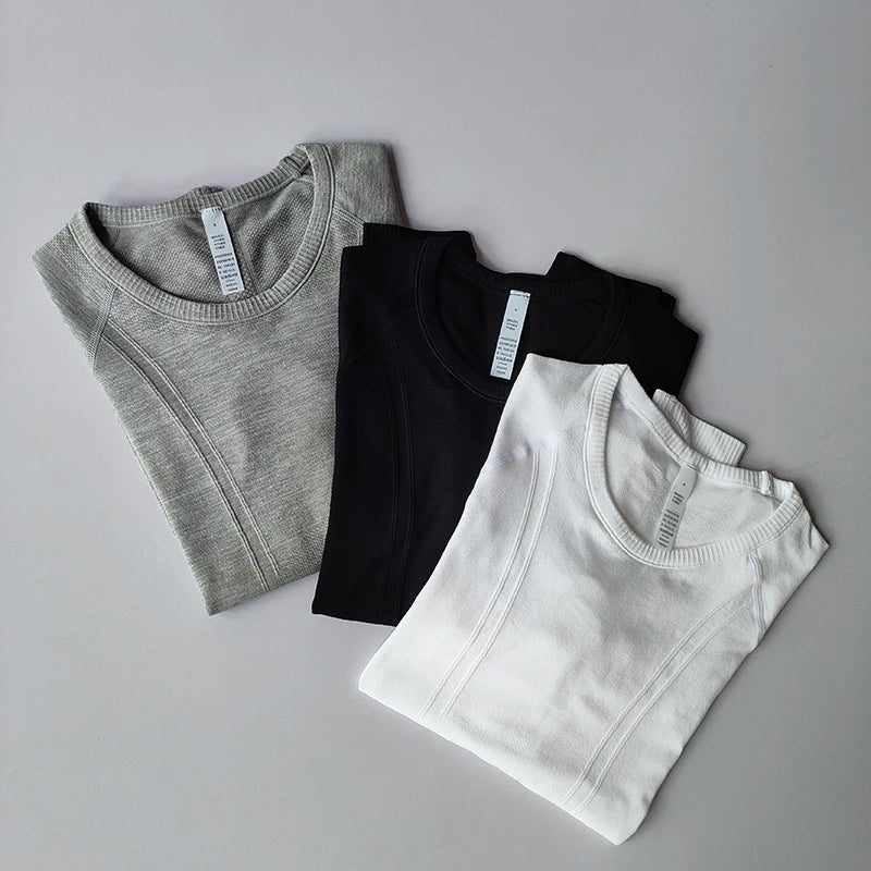 Yoga Clothes Sports Tops, Round Neck,, Seamless, Slim, Fitness Workout Long Sleeves Gym T shirt,