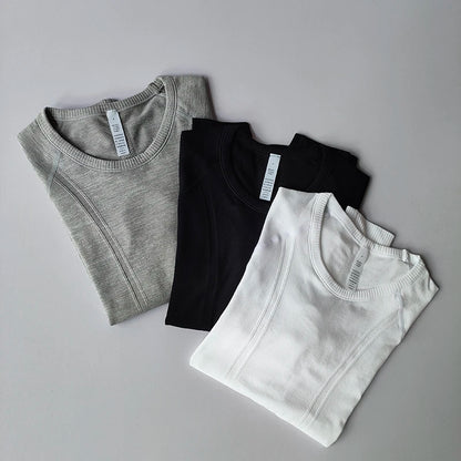 Yoga Clothes Sports Tops, Round Neck,, Seamless, Slim, Fitness Workout Long Sleeves Gym T shirt,
