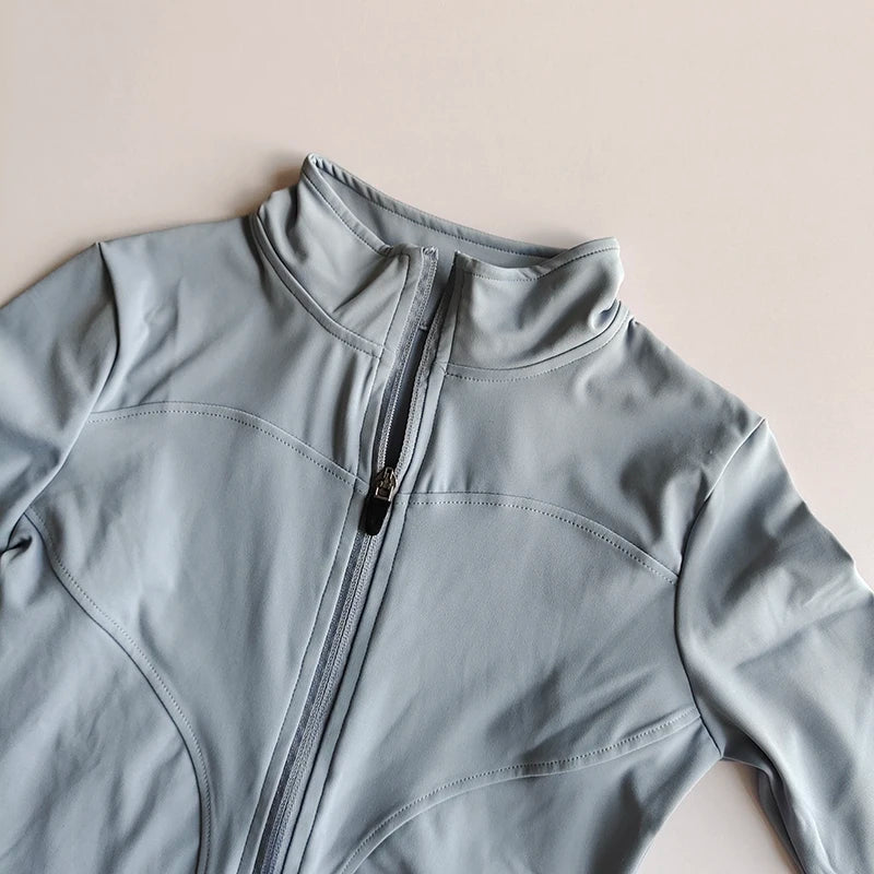 Outdoor Sports Long Sleeved Women Slim Quick Dry Zipper Cardigan Stand Up Collar Jacket