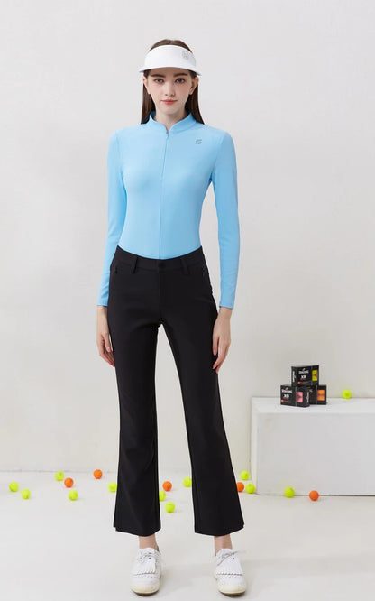 Golf Women Clothing Long Sleeve T-shirt Stand Collar Golf Apparel Tennis Athletic Top