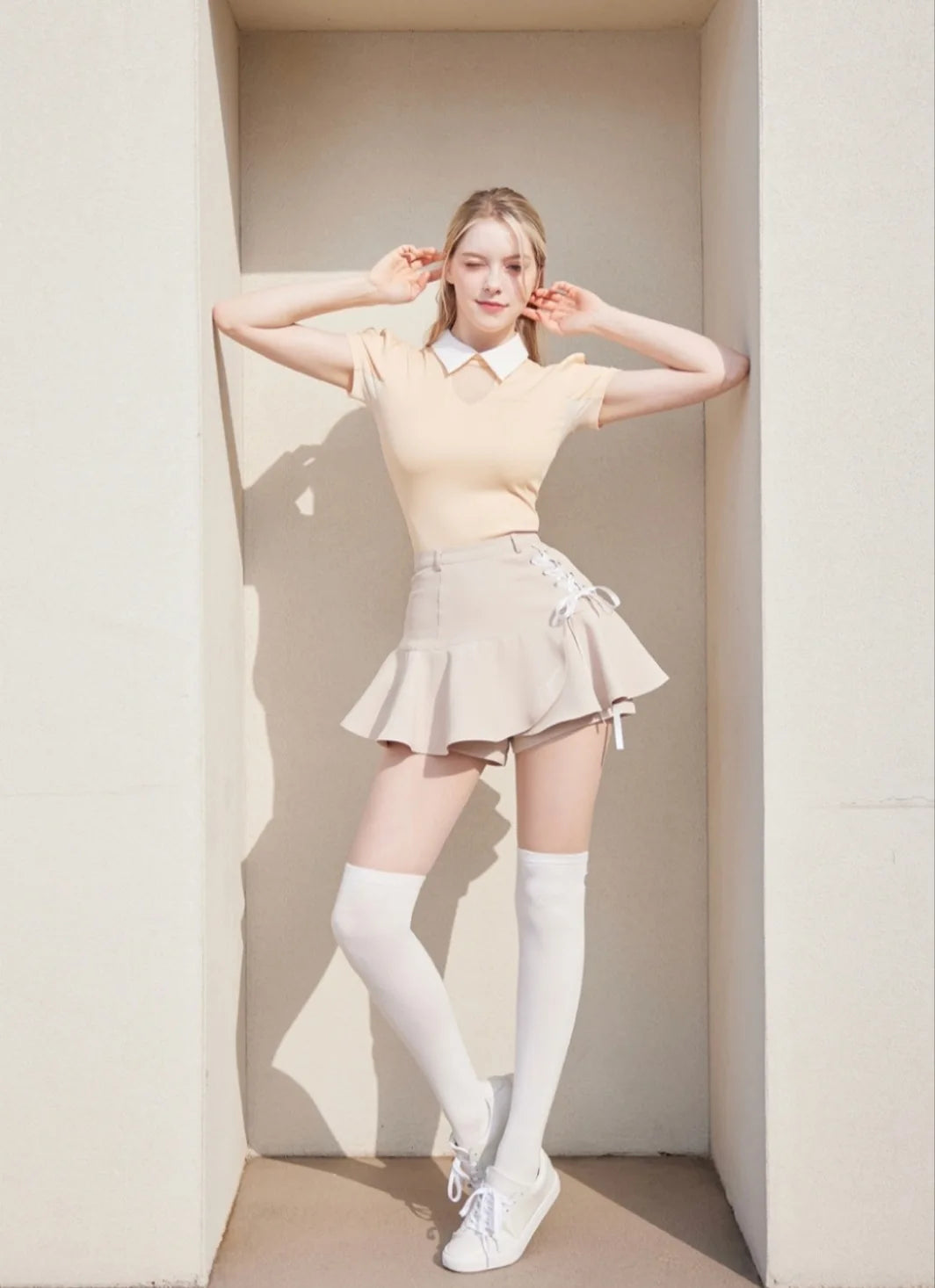 Short Sleeve Tops Golf T-shirts Quick-dry Breathable Shirts Lace Up Pleated Golf Skirt